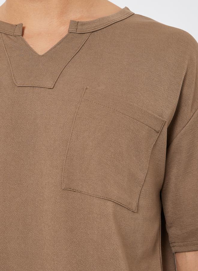 ستايلي طقم تي شيرت وشورت رجالي بني واسع - Image 3